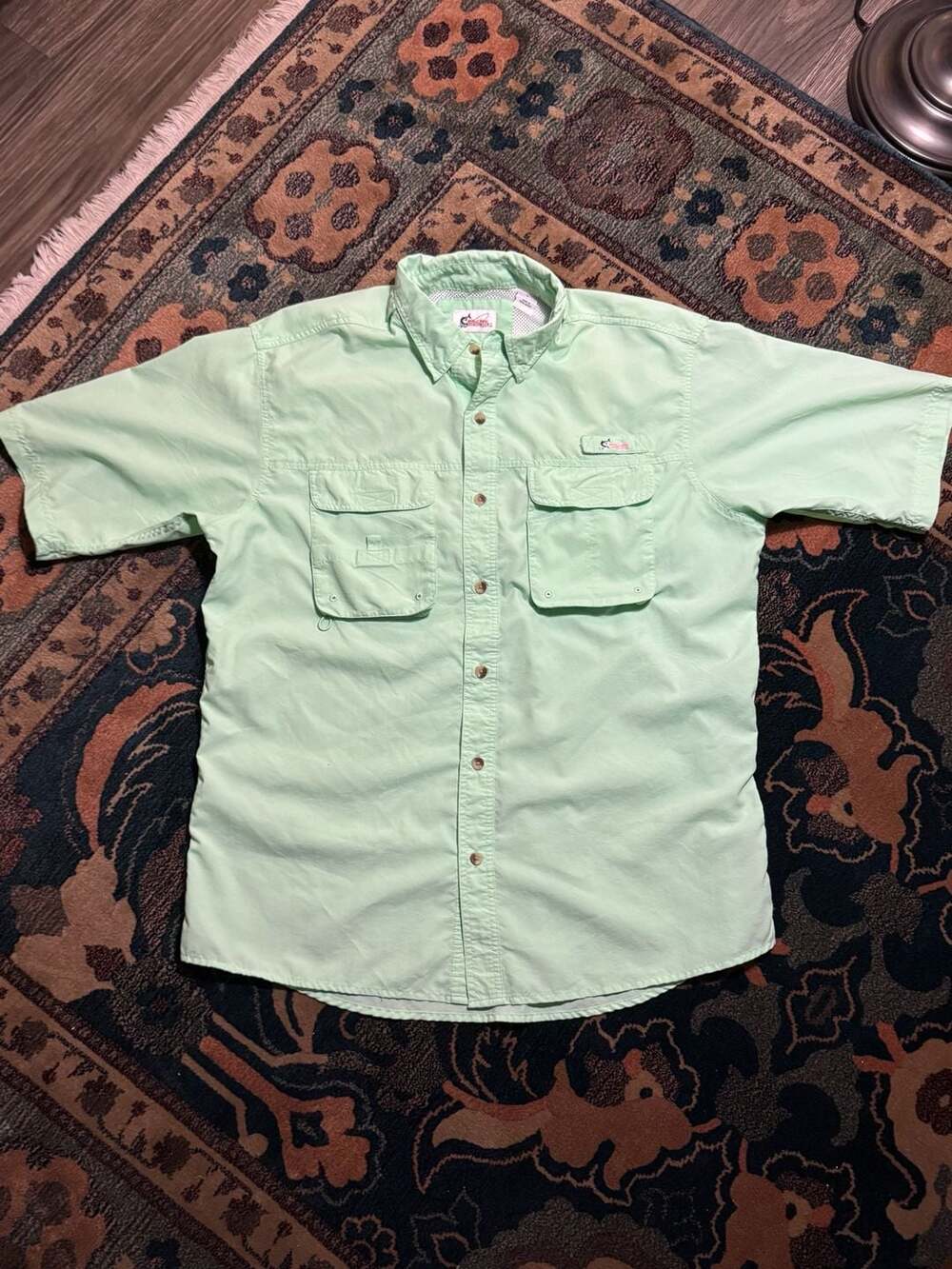 World Wide Sportsman Men's Large Mint Green Vented Short Sleeve Fishing Shirt